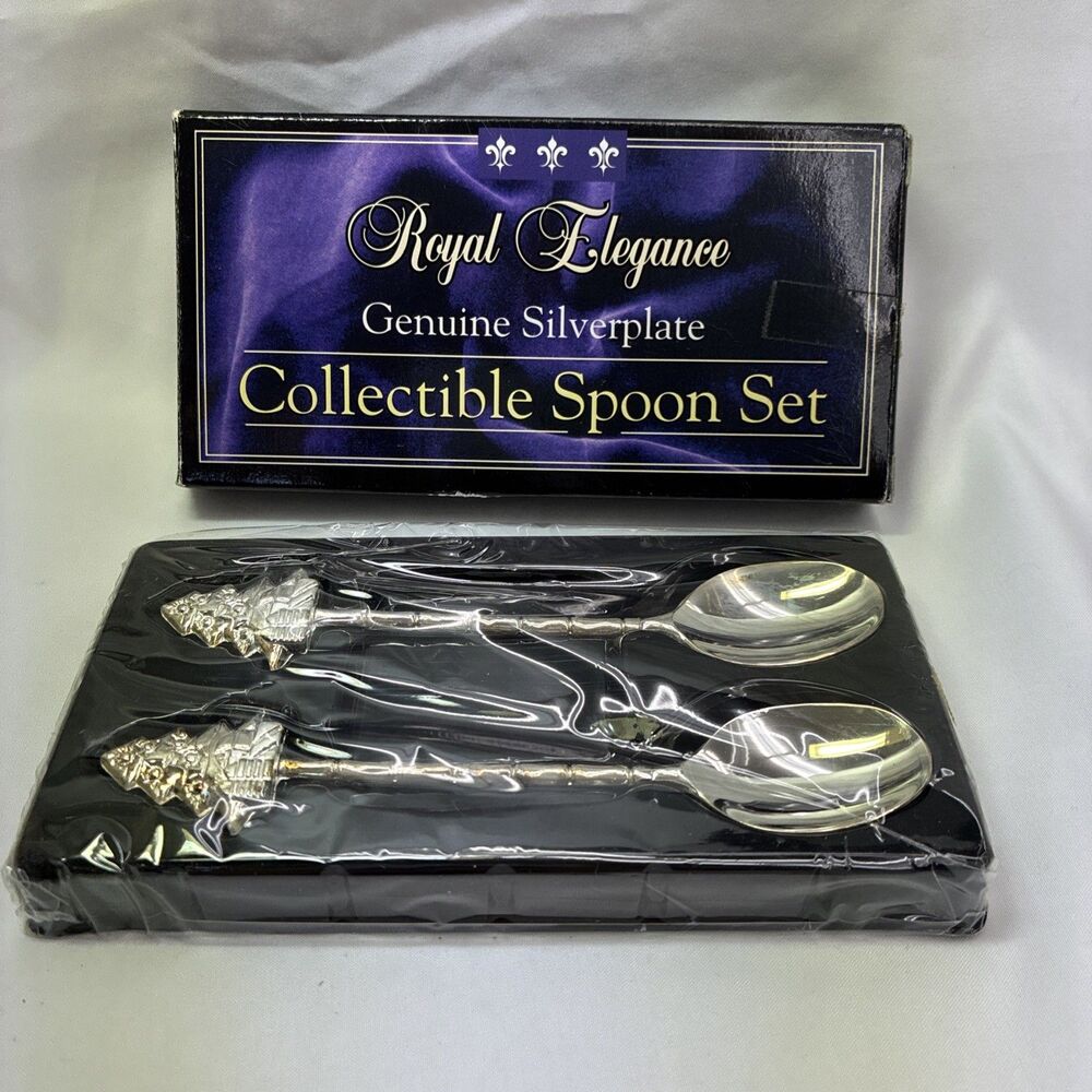 Royal Elegance Christmas Tree Collectible Spoon Set Genuine Silverplate 5.5” NOS